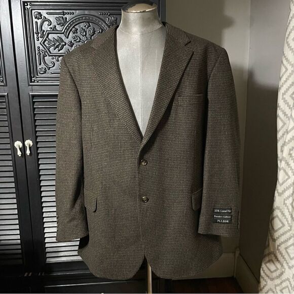Jos A Bank Traveler’s‎ Collection Men's Beige Black Check Camel Hair Blazer 48R - Picture 1 of 12
